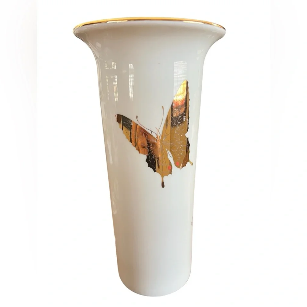 TAKAHASHI San Francisco Made in Japan Gold Butterflies Porcelain Vase 9.25” Boho